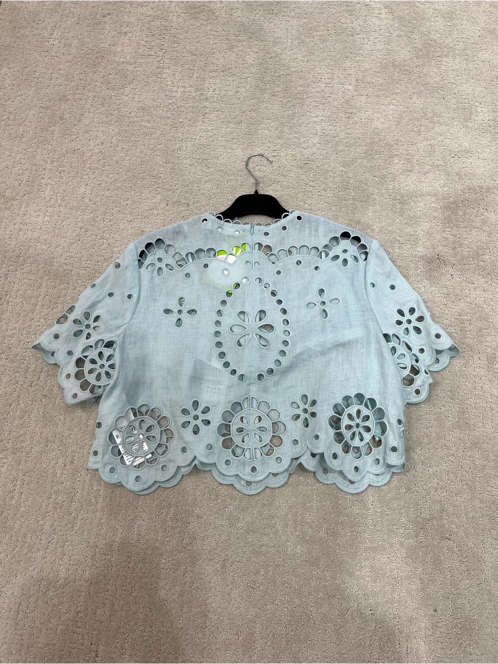 Zimmermann Pale Blue Eyelet Linen Crop Top - Picture 2 of 4
